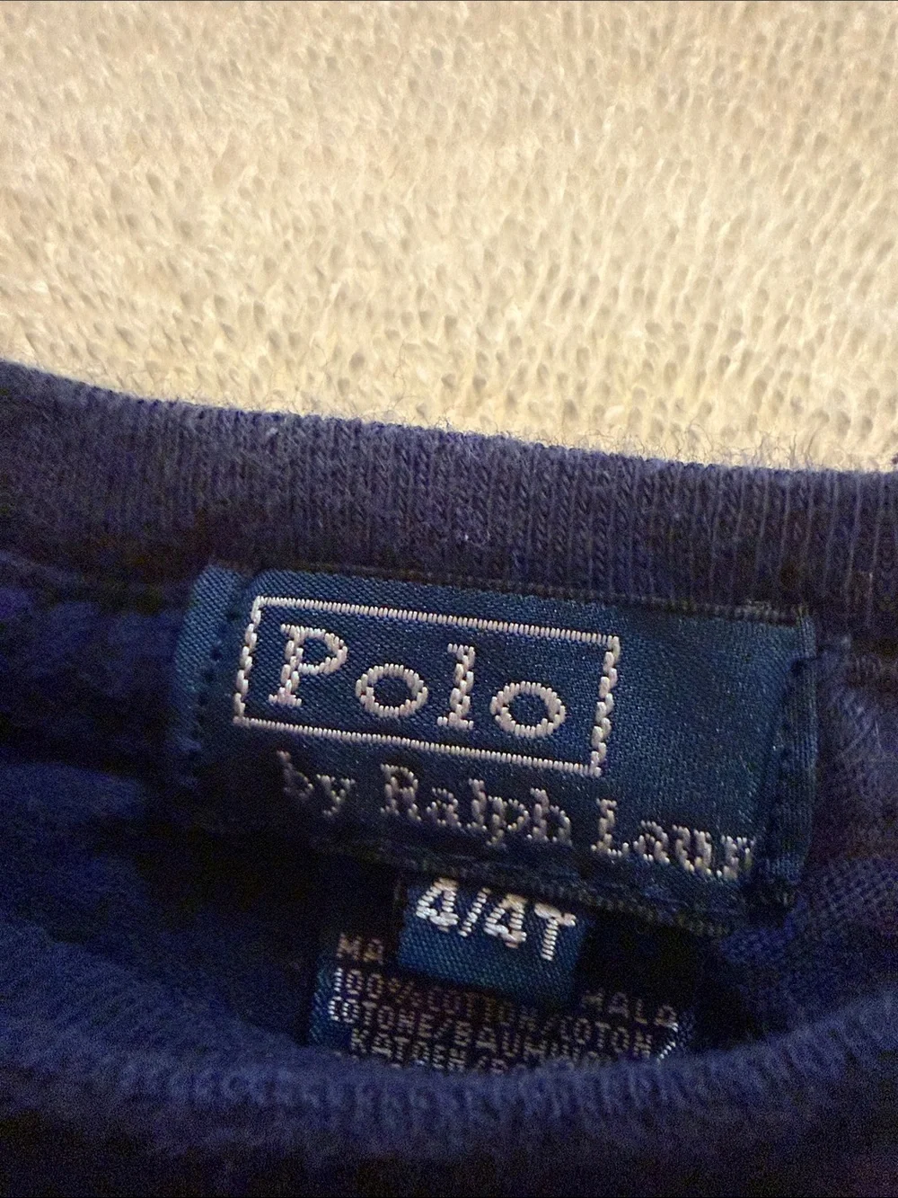 Ralph Lauren Navy Long Sleeve Ski Club Layered-Look Tee with Cream Sleeves
